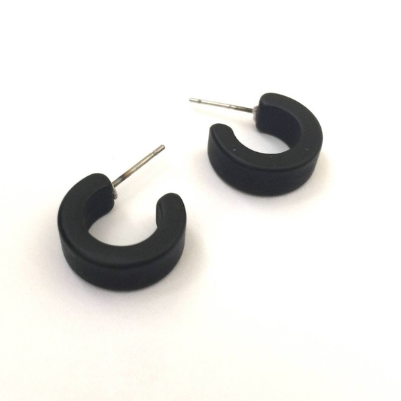 Jet Black Matte Mini Hugger Hoop Earrings - Picture 5 of 6